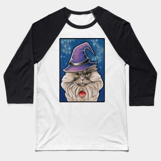 Grouchy Wizard Cat Baseball T-Shirt